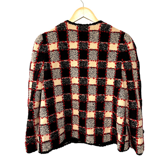 Sezane L Valerio Knit Lady Jacket Wool Checkered Boxy Blazer Gold Buttons Black - Picture 3 of 10